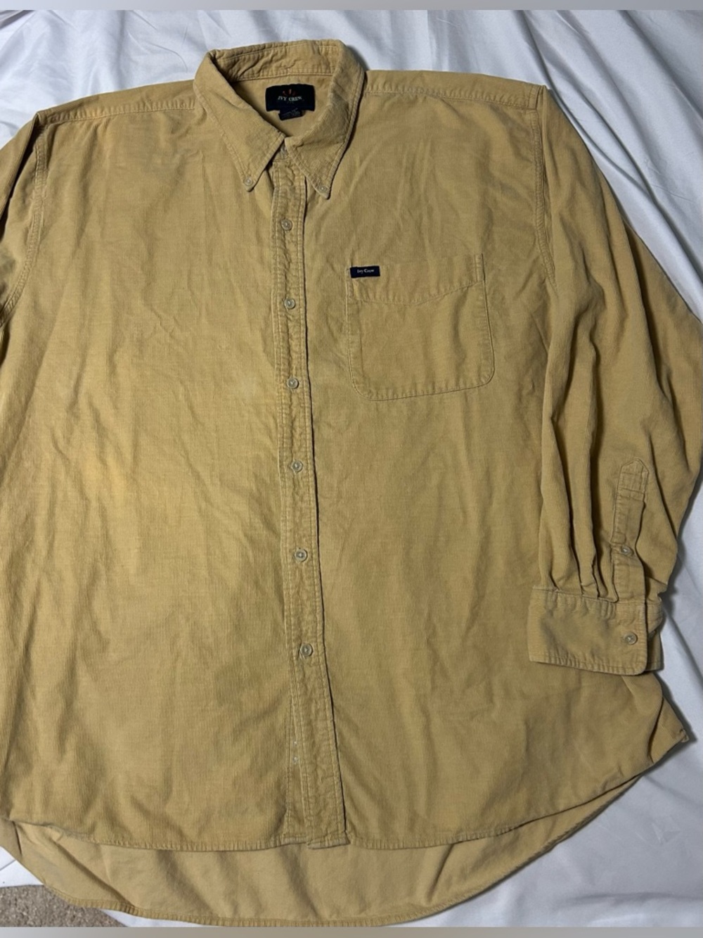 Vintage Ivy Crew Mustard Yellow XXL Corduroy Button Up Shirt Y2K Vtg 90s